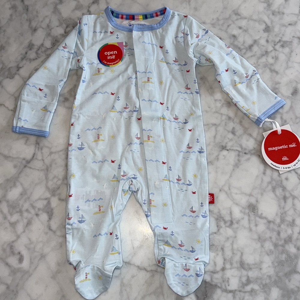 NWT Magnetic Me Blue Sailboat Footie - Picture 3 of 7
